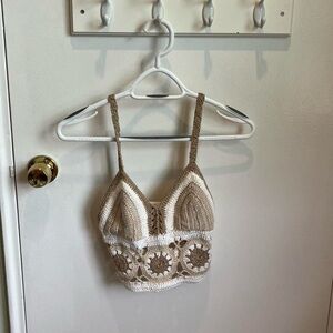Hollister Tan and Cream Crochet Tank Top